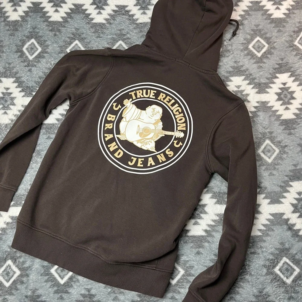 True Religion Mens Buddha Silicone Seal Zip Hoodie Brown 700887R Medium